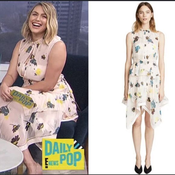 NWT Self-Portrait Asymmetric Graphic Floral-Print MIDI Dress Size 4 - Picture 1 of 16